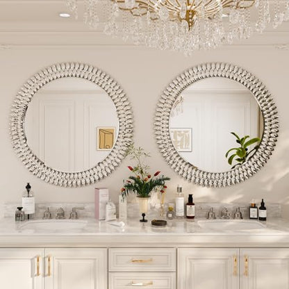Kelly Miller 36" Jeweled Luxury Round Decorative Wall Mirror - size: 36"L x 36"W