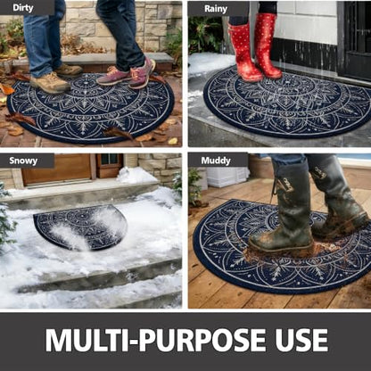Half Round Door Mat 24"x36", Non-Slip Indoor Entryway Rug, Washable - color: Multicolor-9