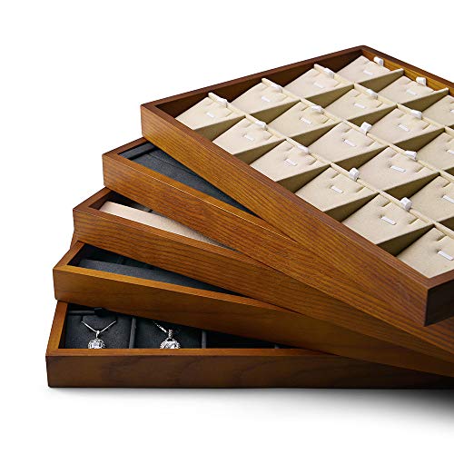 Oirlv Wood 13 Grids Necklace/Bracelet/Pendant Display Tray Jewelry Drawer Organizer Stackable Jewelry Trays (Creamy-white) - color: Creamy-white 13 grid necklace/pendant/bracelet tray