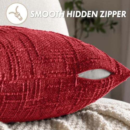 MIULEE Chenille Textured Throw Pillow Covers Red 16x16 Set of 2 - color: Red, size: 16" x 16" (Pack of 2)