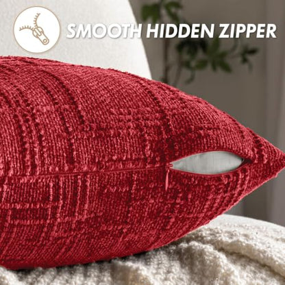 MIULEE Chenille Textured Throw Pillow Covers Red 16x16 Set of 2 - color: Red, size: 16" x 16" (Pack of 2)