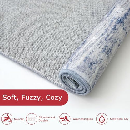 KOZYFLY Modern Abstract Kitchen Runner Rug, 2x10 Washable Rug Runner Non-Slip Soft Striped Hallway Runner Rugs, Grey Blue Print Carpet Runner for Entryway Bathroom Laundry Room Foyer - color: Blue-grey, size: 2' x 10' (Runner)
