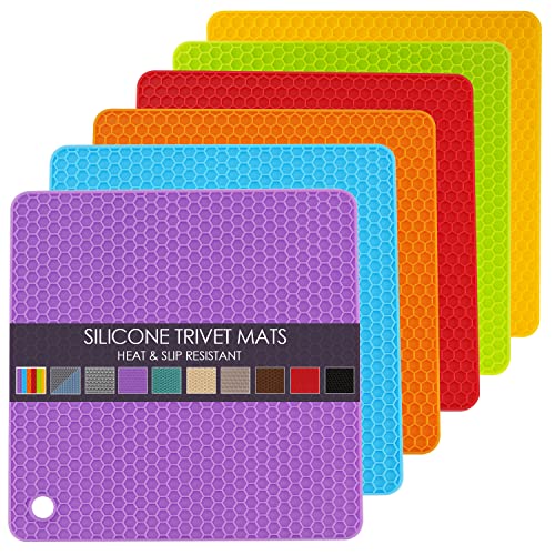 6 Pack Silicone Trivet Mat, Silicone Trivets for Hot Pots and Pans, Multipurpose Non-Slip & Heat Resistant Silicone Hot Pad for Kitchen Counter - color: 02 6 Colorful Square, size: 7x7in