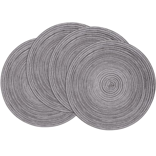 SHACOS Round Placemats Set of 4 Round Braided Placemats 15 inch Cotton Polyester Woven Table Placemats for Dining Table Holiday Party (Black Gray, 4) - color: Black Gray, size: Set of 4