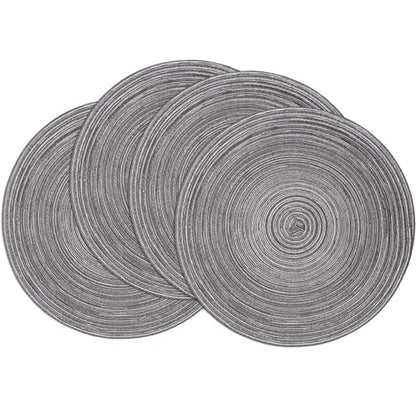 SHACOS Round Placemats Set of 4 Round Braided Placemats 15 inch Cotton Polyester Woven Table Placemats for Dining Table Holiday Party (Black Gray, 4) - color: Black Gray, size: Set of 4