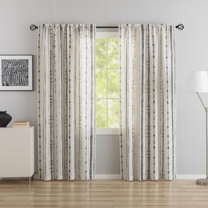 Black Boho Linen Curtains for Living Room 63 Inch Length 2 Panels - color: Black, size: 52"W x 63"L (Pack of 2)