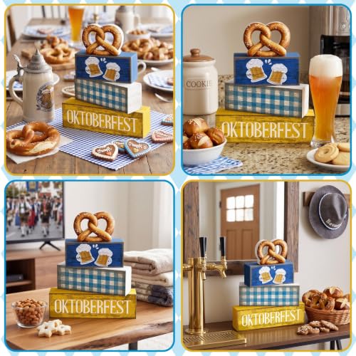 Yuntau 4 Pcs Oktoberfest Table Decorations Wooden Beer Blocks sign - style: Oktoberfest