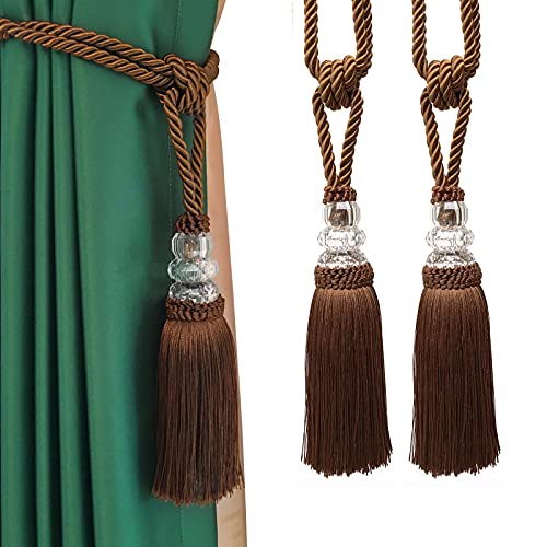 Tassel Curtain Tiebacks Handmade Curtain Tie Backs, Elegant Crystal Curtain Holdbacks for Home Office Decor (Coffee, 2P) - color: Coffee, size: 2P