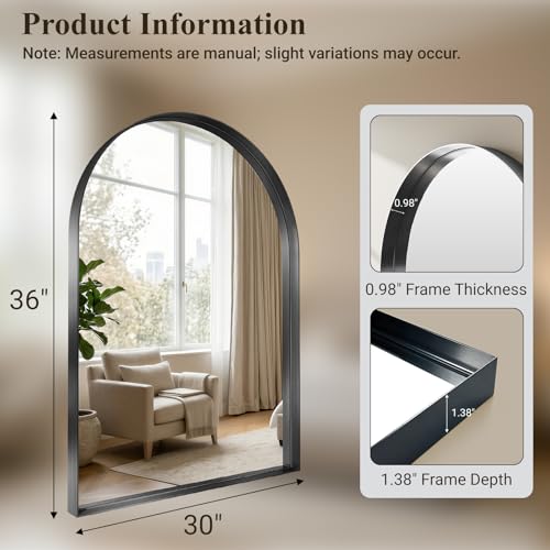 36"x30" Black Arched Mirror, Arched Wall Mirror with Metal Frame, Wall Mounted Large Arched Mirror for Living Room, Restroom, Entryway, Tempered Glass, Modern Home Decor - color: Black-square Corner, size: 36"L x 30"W