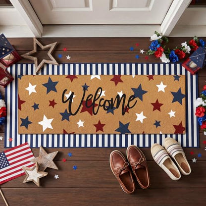 Tinideya 2 Pcs Large 4th of July Layered Doormat Patriotic Front Door Mat - color: Blue, style: 4th of July