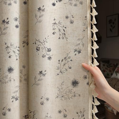 Boho Floral 100% Blackout Curtains 84 Inch 2 Panels Black - color: Blackout Black, size: 52"W x 84"L (Pack of 2)