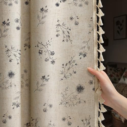 Boho Floral 100% Blackout Curtains 84 Inch 2 Panels Black - color: Blackout Black, size: 52"W x 84"L (Pack of 2)