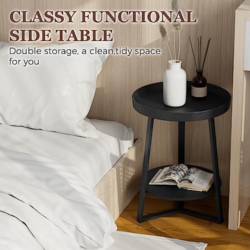 Gadroad Round End Table with Storage Shelf, Black - color: Black, size: 15.7"D x 15.7"W x 23"H (no Charging Station)