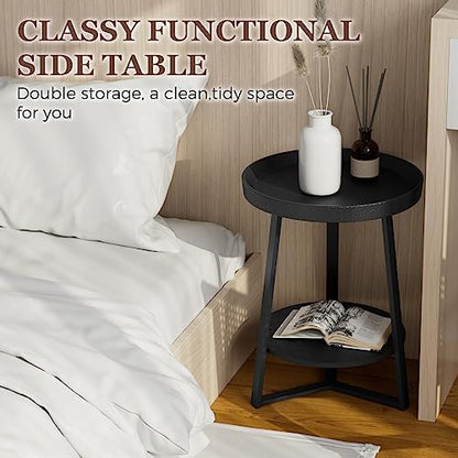 Gadroad Round End Table with Storage Shelf, Black - color: Black, size: 15.7"D x 15.7"W x 23"H (no Charging Station)