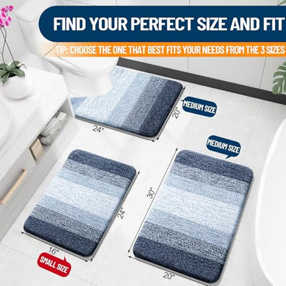 OLANLY Small Bathroom Rugs 24x16, Extra Soft Absorbent Microfiber Bath Rugs - color: Navy Blue, size: 24" X 16"