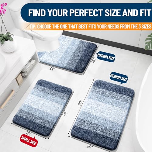 OLANLY Small Bathroom Rugs 24x16, Extra Soft Absorbent Microfiber Bath Rugs - color: Navy Blue, size: 24" X 16"