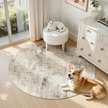 4ft Area Rug for Living Room, Abstract Washable Non-Slip Large Rugs, Gold - color: Grey/Gold, size: 4' (Round)