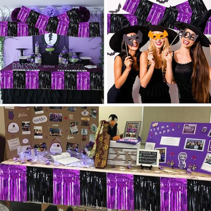 BEISHIDA Black Purple Fringe Garland Banner 30ft Wall Tinsel Foil Streamers - color: Black Purple