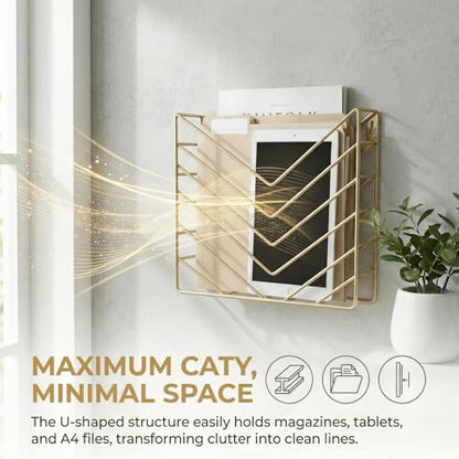Wall Mounted Magzine Rack,Gold Wall Mount File Organizer - color: Gold