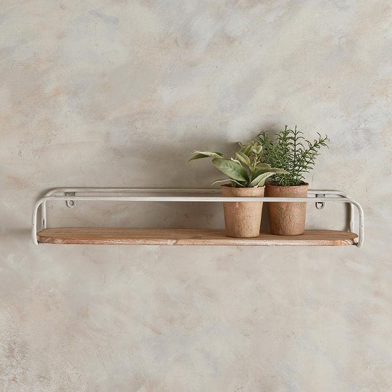 47th & Main Rustic Farmhouse Metal and Wood Wall Shelf, 23.6" Long, White/Natural