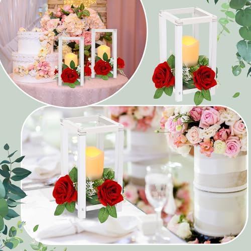 Hushee 30 Pcs Wooden Wedding Lantern Centerpiece, Red Rose, White - color: White and Red, size: 10.6 x 5.5 x 5.5 inches