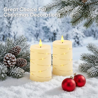 Raycare Ivory Battery Operated Flameless Pillar Candles with Remote Timer - color: 2pc-Ivory