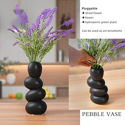 Notakia Ceramic Flower Vase for Home Decor - Handcrafted Cobblestone Shape Vase Centerpiece for Wedding, Decor，Home Decor Living Room, Home, Office, Centerpiece,Table (Black Vase)