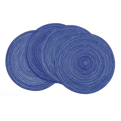 SHACOS Round Braided Placemats 15 inch Set of 4 Washable Cotton Polyester Braided Kitchen Table Placemats for Home Wedding Party (Blue White, 4) - color: Blue White, size: Set of 4