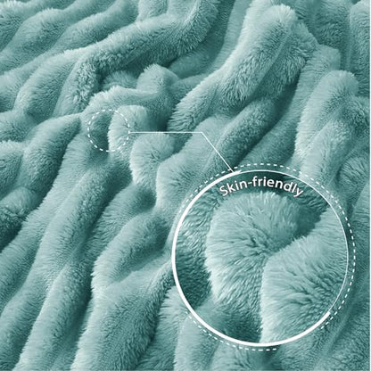Exclusivo Mezcla Striped King Size Fleece Blanket for Bed, Couch, 90"x104" - color: Celadon, size: King ( 90x104 IN )