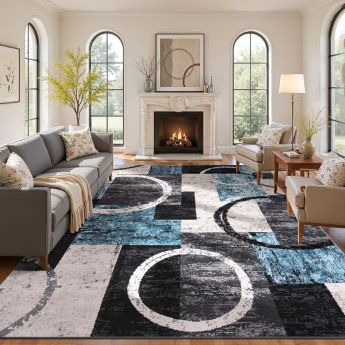 Yamaziot 9x12 Washable Modern Abstract Area Rug Non-Slip Living Room Rug - color: Blue/Multi, size: 9x12ft