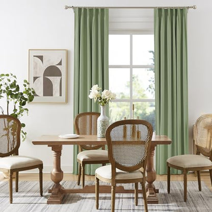 DUALIFE Sage Green Pinch Pleated Blackout Curtains 40 x 63 Inches Long, Back Tab Drapes for Living Room Bedroom Thermal Insulated Full Blackout Draperies with Hooks - color: Sage, size: 40"W x 63"L (Pack of 2)