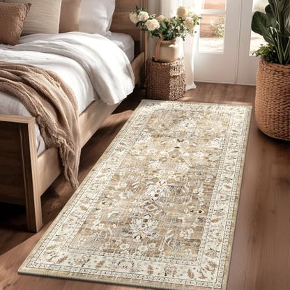 LOKHOM 3x6 Washable Hallway Runner Rug, Boho Non-Slip Kitchen Rugs, Beige - color: Beige Brown, size: 3' x 6' (Runner)