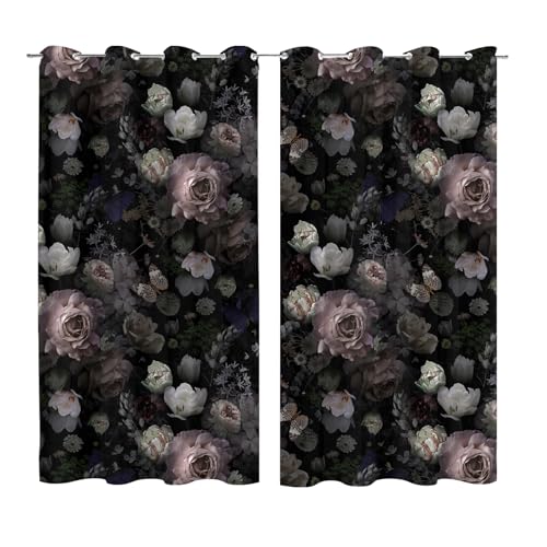 Gothic Black Pink Floral Blackout Curtains 2 Panels 52Wx63L Inch - color: Black&pink, size: 52"W x 63"L (Pack of 2)