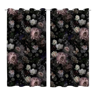 Gothic Black Pink Floral Blackout Curtains 2 Panels 52Wx63L Inch - color: Black&pink, size: 52"W x 63"L (Pack of 2)