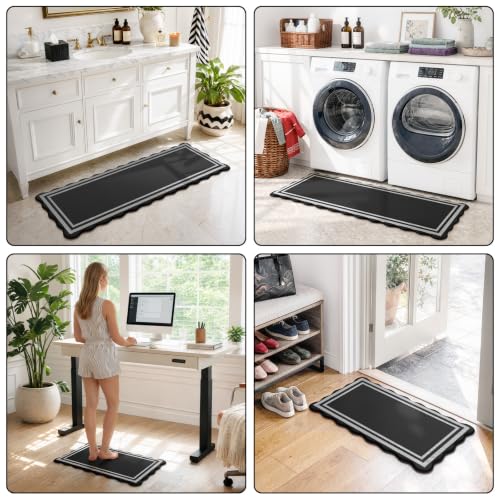 KIMODE Kitchen Mats Cushioned Anti Fatigue,Farmhouse Kitchen Rugs Sets of 2 - color: Black/White, size: 17.3" x 47"+17.3" x 29"--0.47 inches