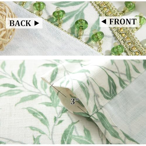 VOGOL Leaf Print Scalloped Window Valance, Beaded Trim, Green, 52 x 16 - color: Green, size: 52"W x 16"L (Pack of 1)
