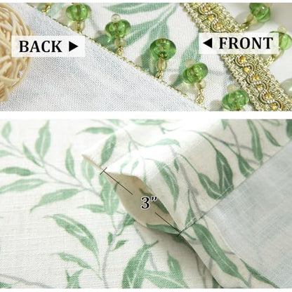 VOGOL Leaf Print Scalloped Window Valance, Beaded Trim, Green, 52 x 16 - color: Green, size: 52"W x 16"L (Pack of 1)