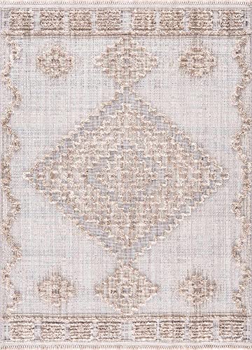 Hauteloom Aria Modern Moroccan Medallion Farmhouse Hallway, Entryway Runner Rug - High Low - High Pile Long Carpet - Cream, Beige, Brown, Beige - 2'7" x 7'3" - color: Charcoal, Cream, Beige / Ampusungan, size: 2'8" x 7'3" (Runner)