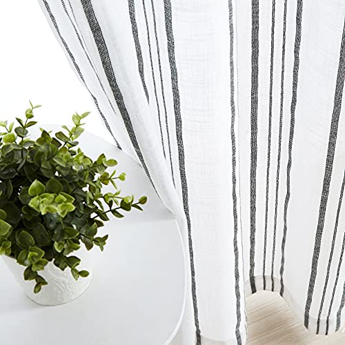 SXZJTEX Black White Striped Linen Curtains 90 Inch Bedroom Living Room - color: Black, size: 42"W x 90"L (Pack of 2)