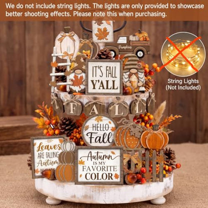 Shellwei 20 Pcs Fall Tiered Tray Decor Set, Thanksgiving Wooden Table Sign - style: Pumpkin