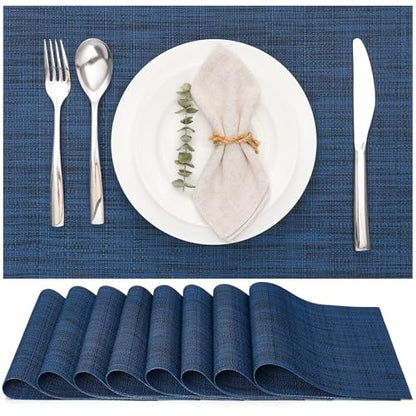 Myir JUN Placemats Set of 8 Kitchen and Dining Table Placemats - color: Dark Blue, size: Set of 8