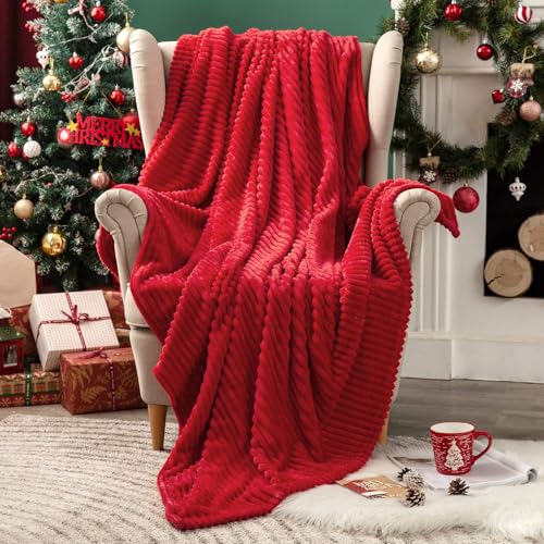 MIULEE Christmas Red Fleece Throw Blanket for Couch 50"x60" - color: Red, size: 50"x60"