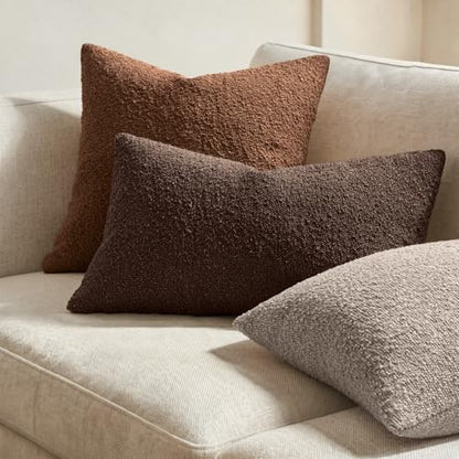 MIULEE Textured Boucle Lumbar Pillow Cover for Bed 12x20 Cocoa Brown - color: Cocoa Brown, size: 20" x 12" (Pack of 1)