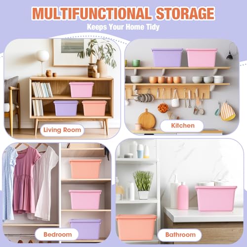 Potchen 6 Pack Small Stackable Storage Bins with Lids, Pink, Purple, Orange - color: Pink,Purple,Orange