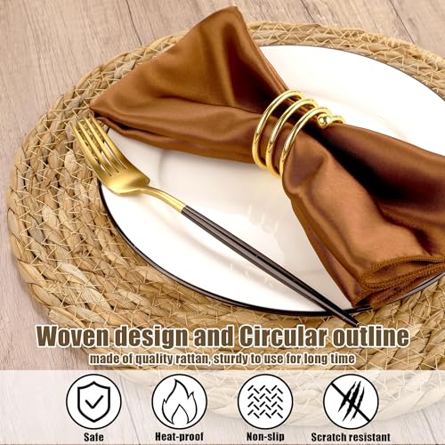 Kochorie 6 Pcs Round Woven Placemats 12 Inch Rattan Table Charger Plates - size: 12 Inch