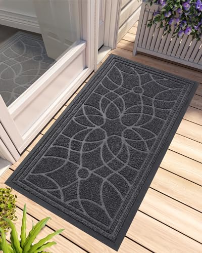 DEXI Front Door Mat Outside Entrance 24x47, Heavy Duty Non Slip, Grey - color: Grey, size: 24" X 47" (Rectangular)