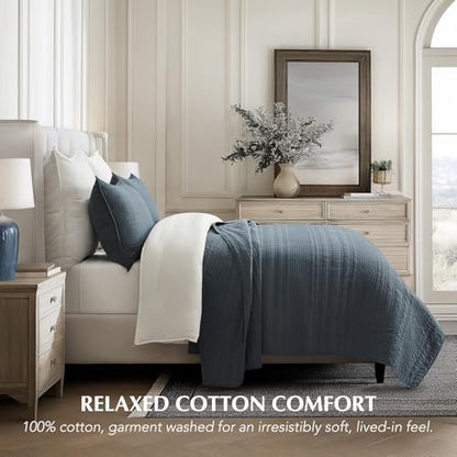 EVERGRACEHOME 100% Cotton Quilt Set Oversized Cal King, Midnight Blue - color: Midnight Blue, size: Oversized Cal King (118" X 102")