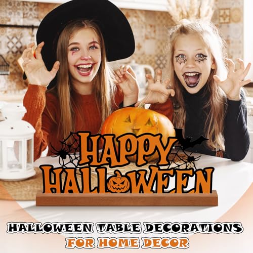 Yaocom Happy Halloween Metal Table Sign 13.78 Inch with Wooden Base Decor - style: Halloween