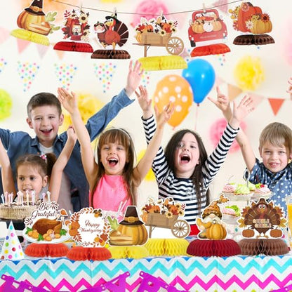 NatNarr 12PCS Thanksgiving Table Decorations Thanksgiving Centerpieces for Tables Autumn Honeycomb Centerpiece Fall Table Toppers Turkey Centerpiece Decor for Birthday Party Supplies - style: Thanksgiving