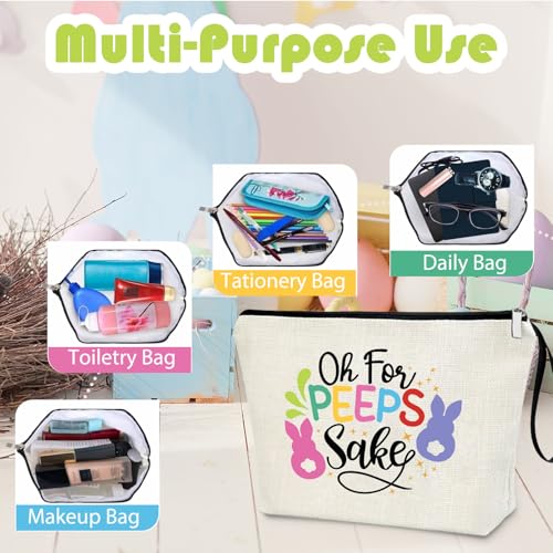 Bunny Gift for Girls Women Oh For Peeps Sake Cute Easter Peep Themed Zipper Pouch Happy Easter Day Decoration Western Easter Life Makeup Bag Travel Vacation Cosmetic Bag